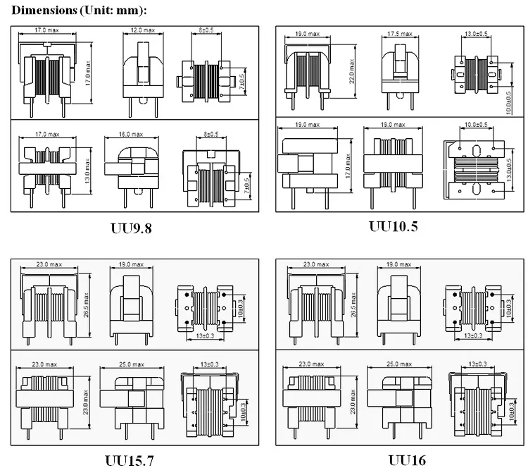 Uu9.8/Uu10.5/Uu15.7/Uu16 Тип EMI Индукторы удушения общего режима